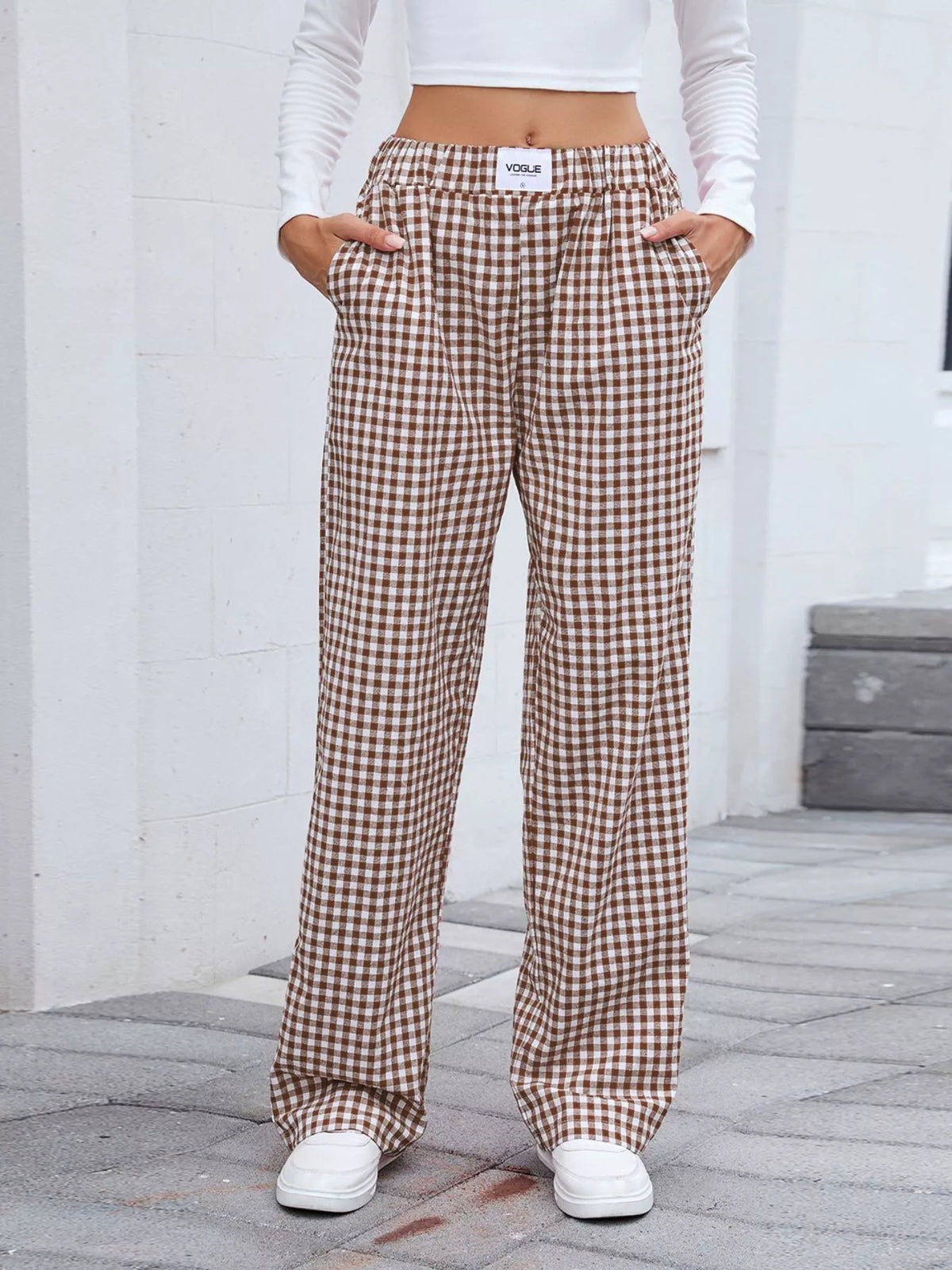 Women's Plaid Wide Leg Cotton Pants