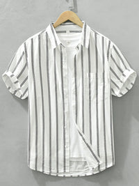 Men's Plus Size Classic Striped Short Sleeve Button-Up Shirt – Casual Slim Fit Summer Top for Big & Tall Men