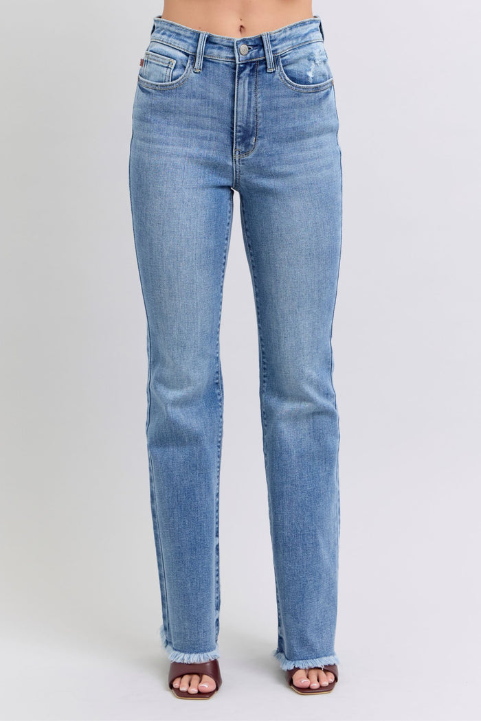Judy Blue Full Size Raw Hem High Rise Bootcut Jeans - Trandify Deal