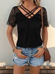 Perfee Lace Detail V-Neck Short Sleeve T-Shirt Trandify deal