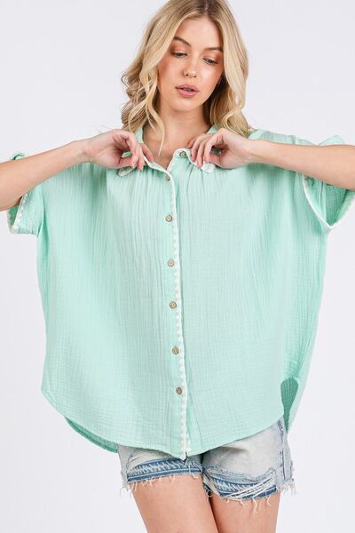 Boho Women’s Gauze Shirt with Contrast Trim – Stylish Casual Blouse