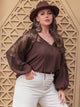 Plus Size Lace Detail Tie Neck Long Sleeve Blouse Trandify deal