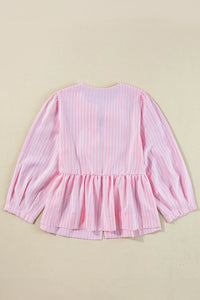 Women's Striped Peplum Blouse with Tie-Front Detail – Trendy Tops for Women