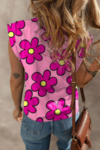 Printed Round Neck Cap Sleeve T-Shirt - Trandify Deal