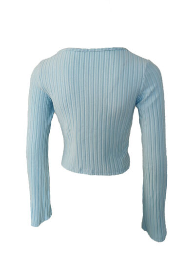 Women’s ruched drawstring ribbed long sleeve top in beige, styled with jeans for casual fall outfit