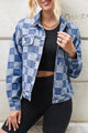 Checkered Button Up Long Sleeve Denim Jacket - Trandify Deal