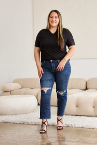 RFM Full Size Tummy Control Distressed High Waist Raw Hem Jeans Trandify deal