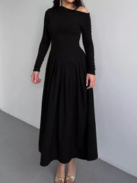 Ruched One Shoulder Bodycon Dress in Black