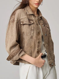 Pocketed Collared Neck Denim Jacket Trandify deal