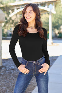 Basic Bae Full Size Round Neck Long Sleeve Bodysuit Trandify Deal