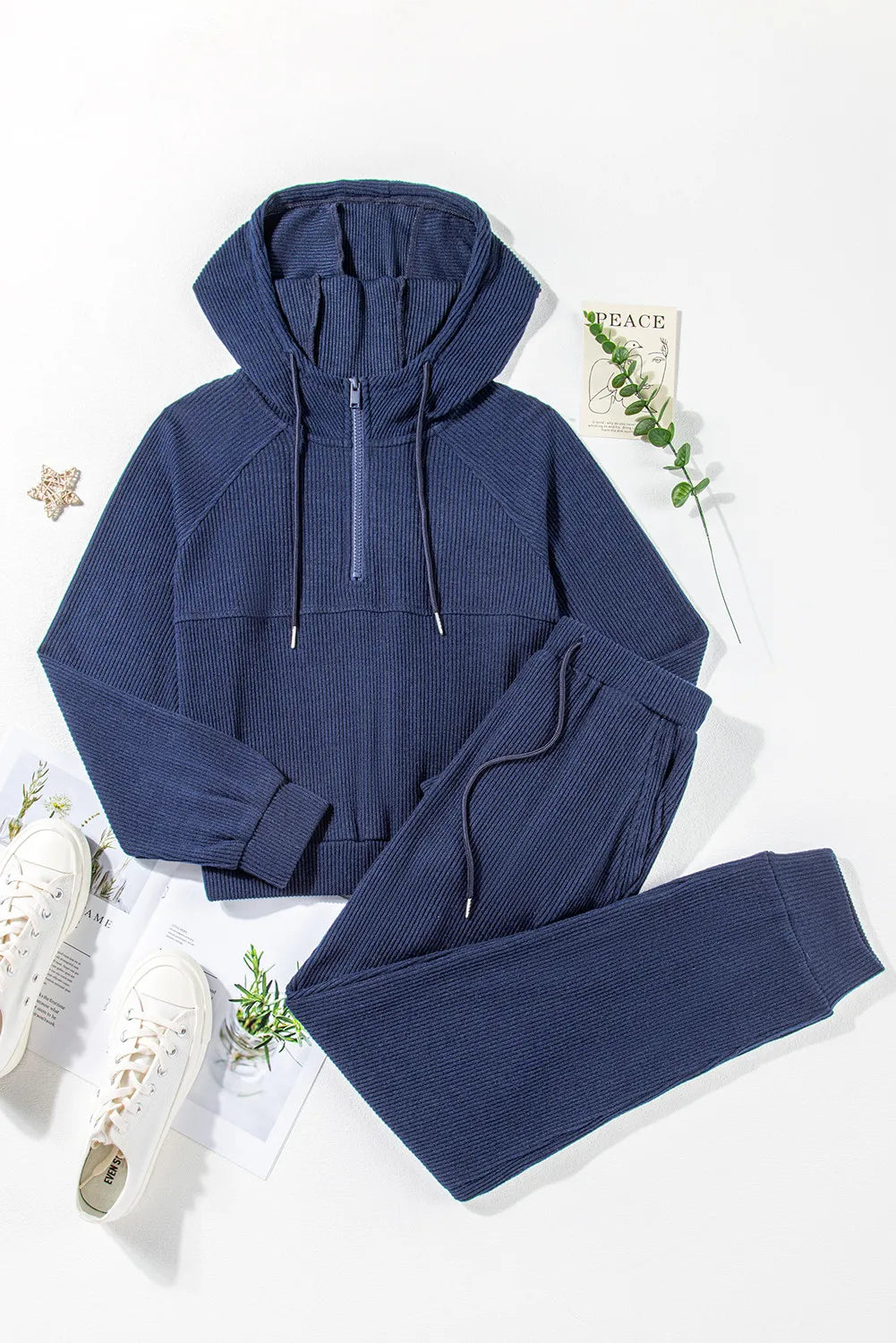Drawstring Half Zip Hoodie and Joggers Active Set Trandify Deal