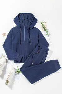Drawstring Half Zip Hoodie and Joggers Active Set Trandify Deal