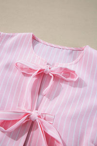 Women's Striped Peplum Blouse with Tie-Front Detail – Trendy Tops for Women