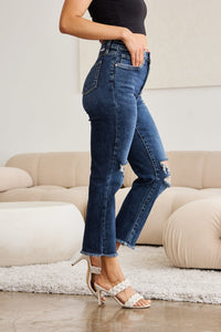 RFM Full Size Tummy Control Distressed High Waist Raw Hem Jeans Trandify deal