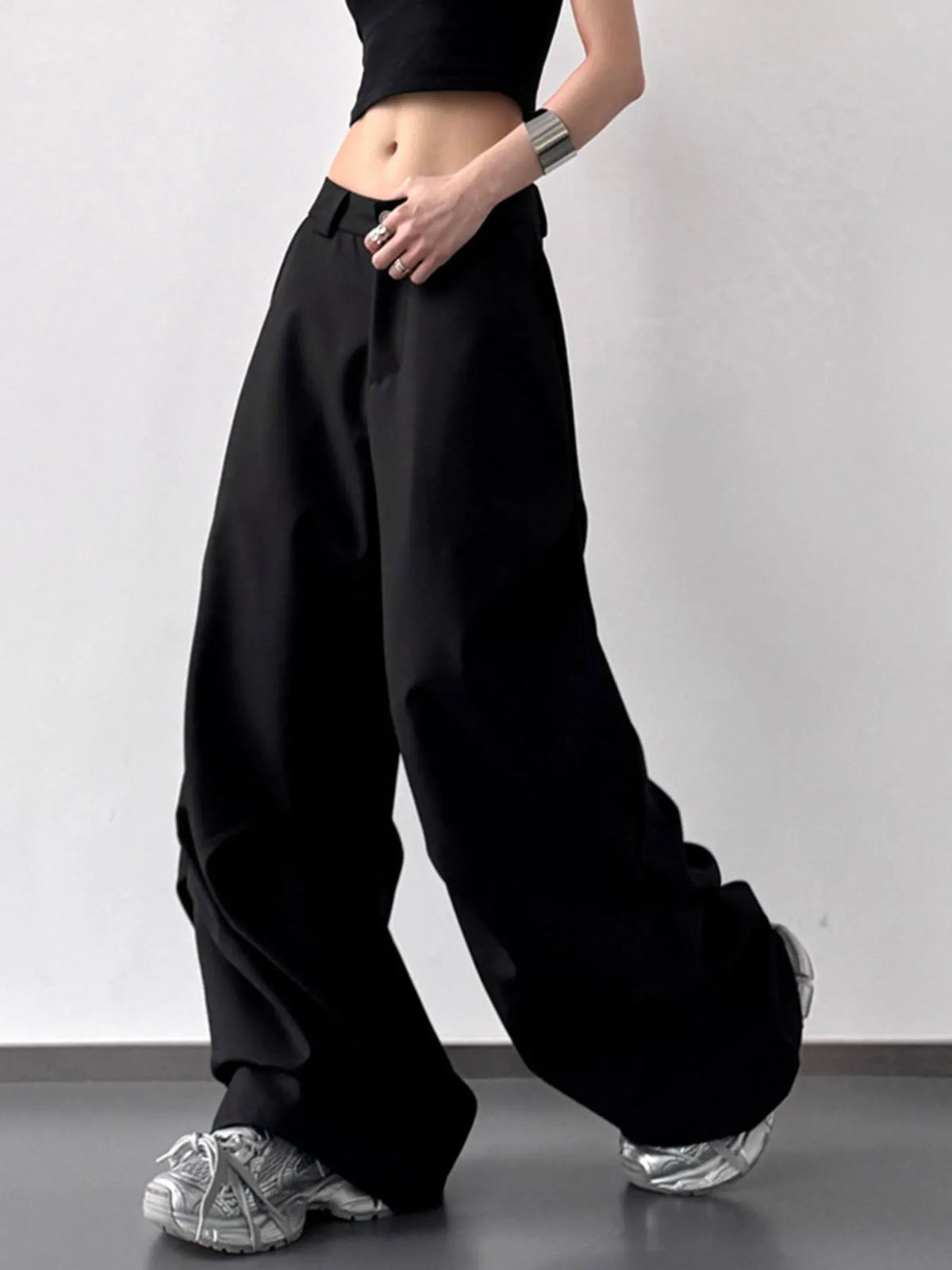 Plus size wide leg pants for women – breathable relaxed fit trousers in black