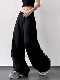 Plus size wide leg pants for women – breathable relaxed fit trousers in black