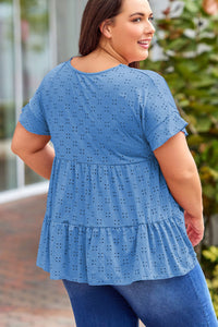 Plus Size Eyelet Round Neck Short Sleeve Blouse Trandify deal
