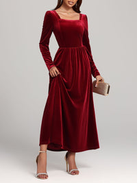 Velvet Square Neck Long Sleeve Dress Trandify Deal