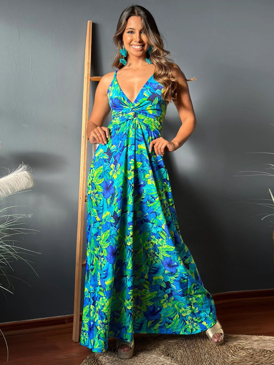 Twisted Printed V-Neck Cami Dress Trandify deal