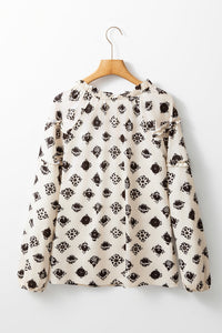 Printed Tie Neck Long Sleeve Blouse Trandify Deal