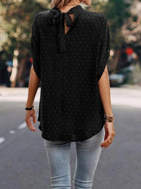 Swiss Dot Mock Neck Half Sleeve Blouse Trandify deal