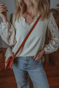 V Neck Lace Balloon Sleeve Blouse Trandify Deal