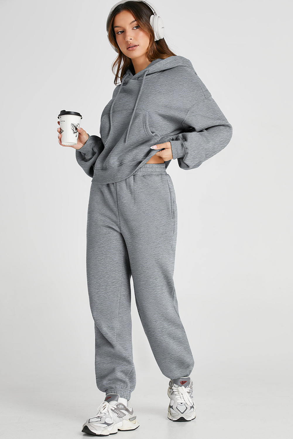 Dropped Shoulder Hooded Top and Pants Active Set Trandify Deal