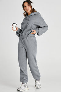 Dropped Shoulder Hooded Top and Pants Active Set Trandify Deal