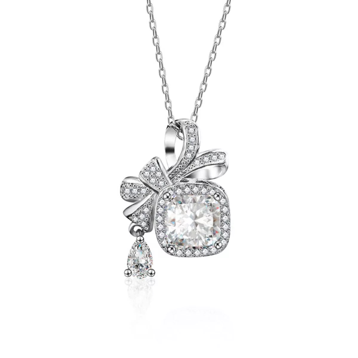 Moissanite Bowknot Pendant Necklace - Sterling Silver