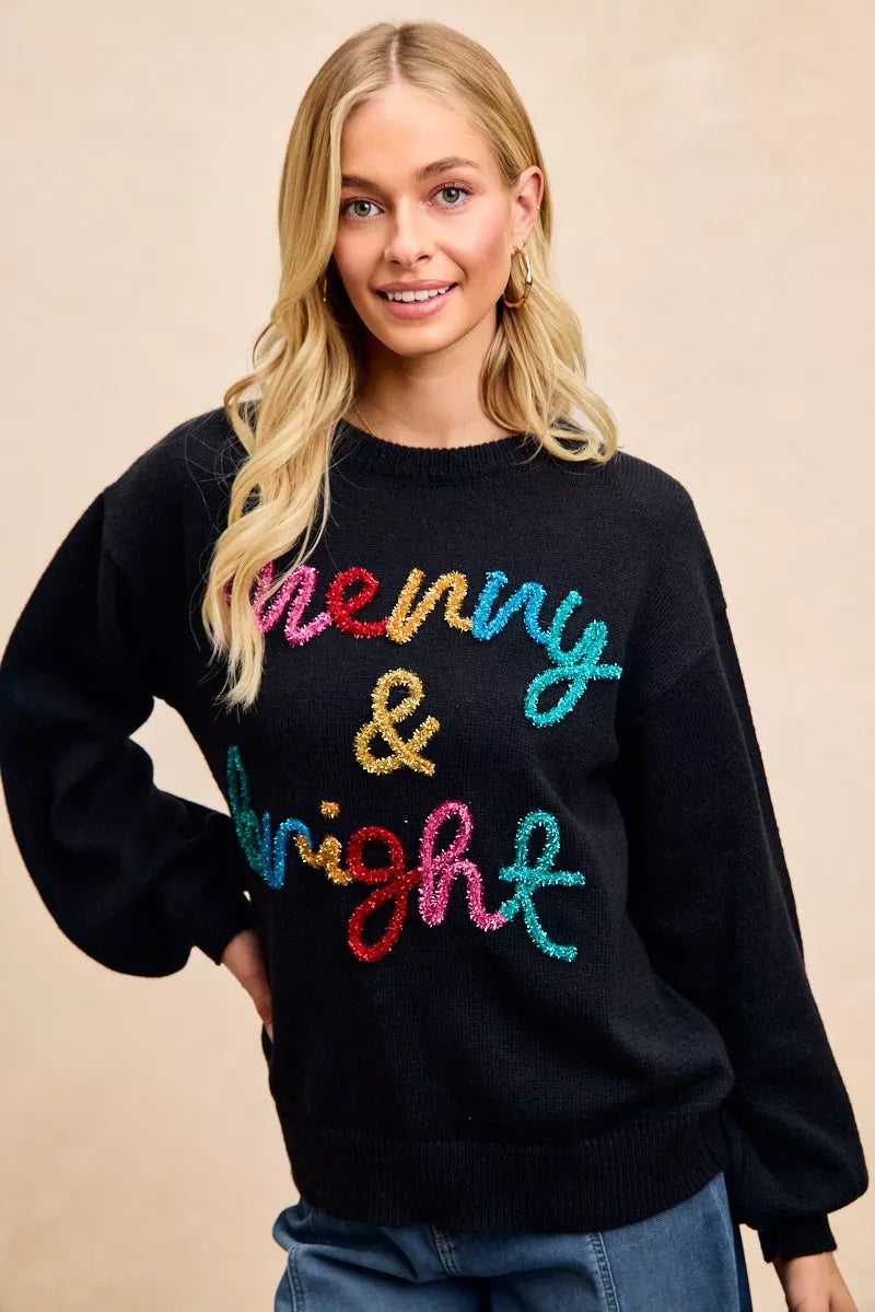 BiBi Tinsel Christmas Sweater | Embroidered Holiday Wear