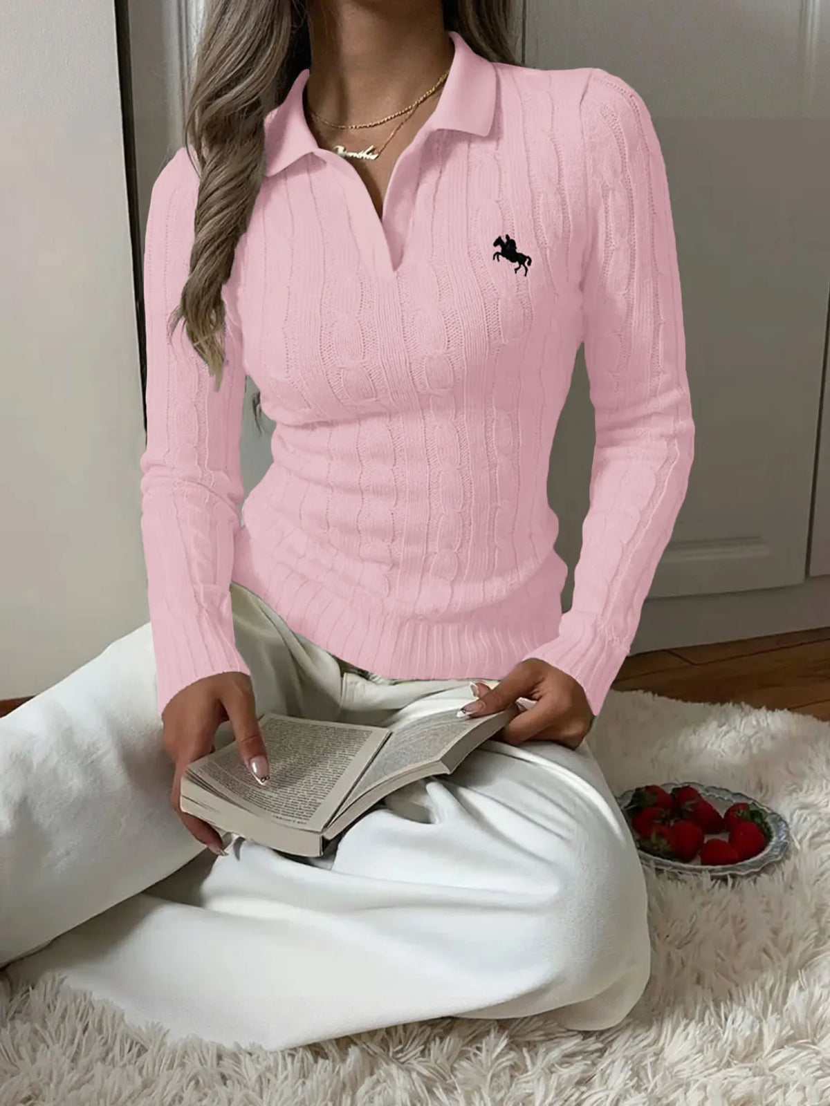 Women’s Cable Knit Sweater – Cozy Long Sleeve Pullover for Fall