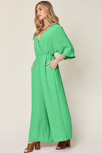 Double Take Full Size Surplice Wide Leg Jumpsuit with Pockets Trandify Deal