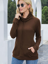 Drawstring Mock Neck Raglan Sleeve T-Shirt Trandify deal