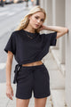 Basic Bae Drawstring Hem Air Scuba Round Neck Short Sleeve T-Shirt Trandify Deal
