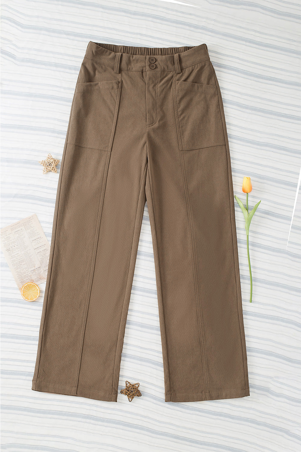 Half Elastic Waist Straight Pants Trandify Deal