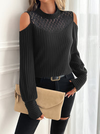 Lace Detail Mock Neck Cold Shoulder T-Shirt Trandify deal