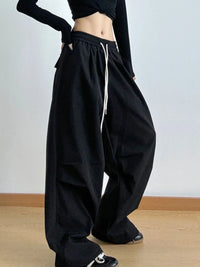 Women’s oversized wide leg drawstring pants in pink – boho chic high-waisted lounge pants