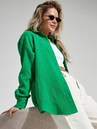 Textured Collared Neck Long Sleeve Shirt Trandify deal