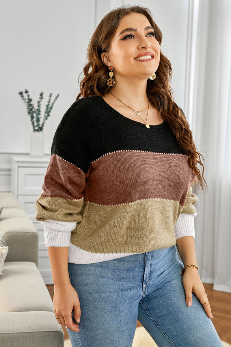 Plus Size Color Block Round Neck Sweater Trandify deal