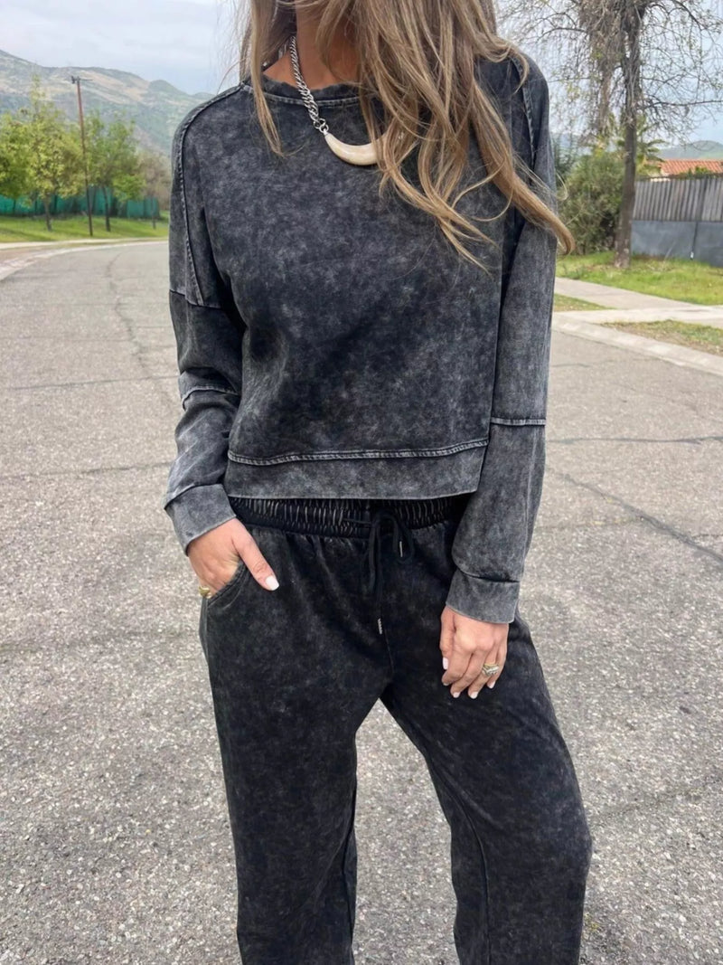 Plus Size Loungewear Set - Women's Casual Short Sleeve Top & Pants