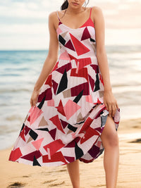 Perfee Pleated Geometric Spaghetti Strap Dress Trandify deal