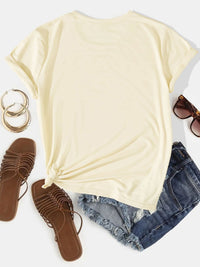 Letter Graphic Round Neck Short Sleeve T-Shirt Trandify deal