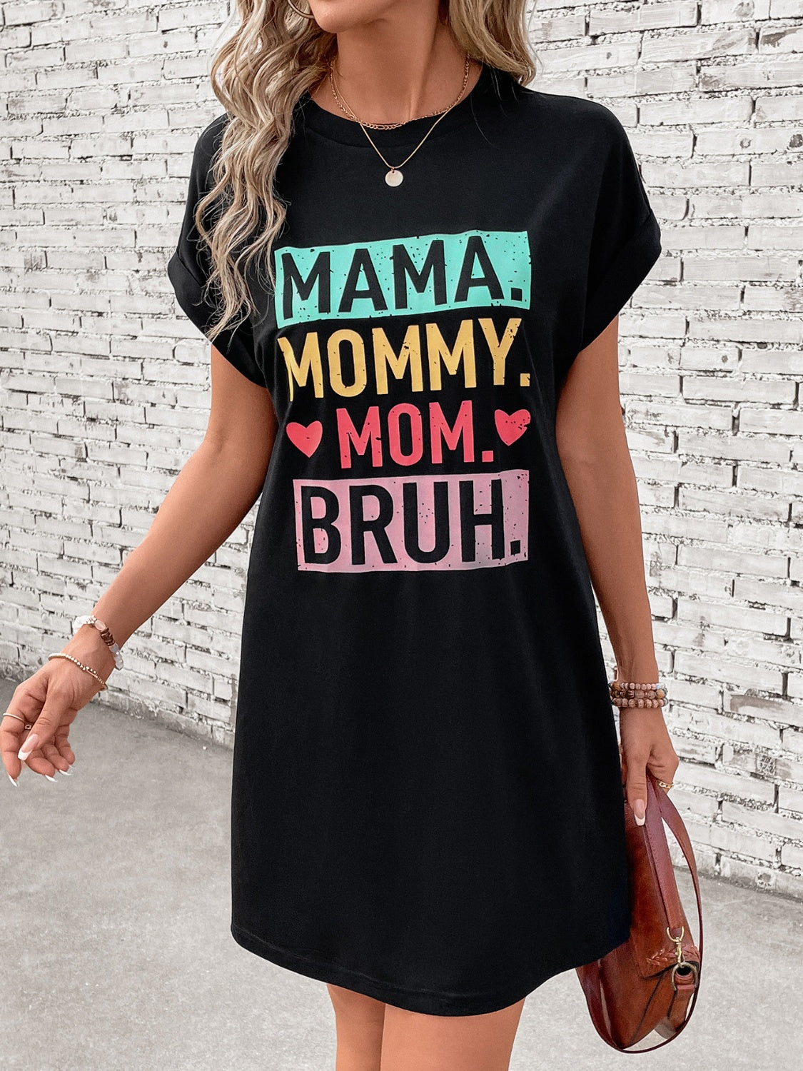 Letter Graphic Short Sleeve Mini Tee Dress Trandify deal