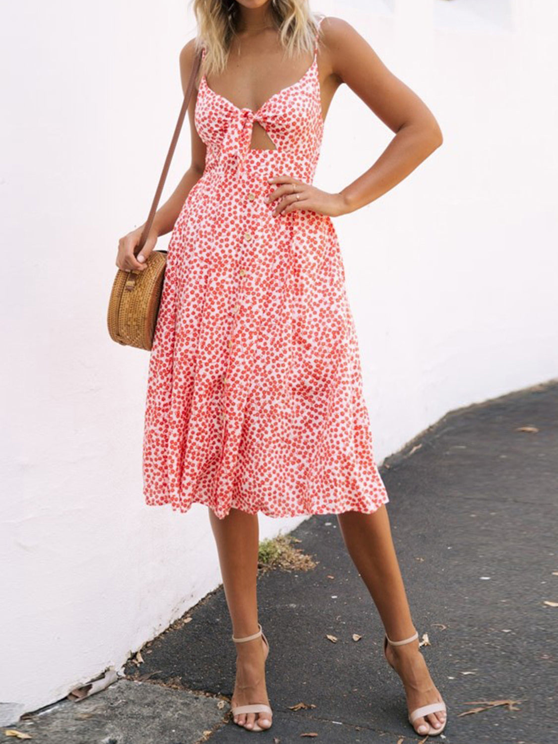 Cutout Smocked Sweetheart Neck Cami Dress Trandify deal