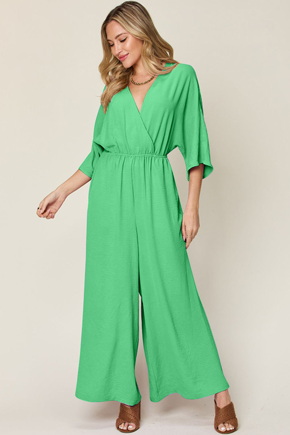 Double Take Full Size Surplice Wide Leg Jumpsuit with Pockets Trandify Deal