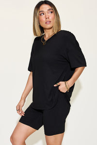Basic Bae Full Size V-Neck Drop Shoulder T-Shirt and Shorts Set Trandify Deal