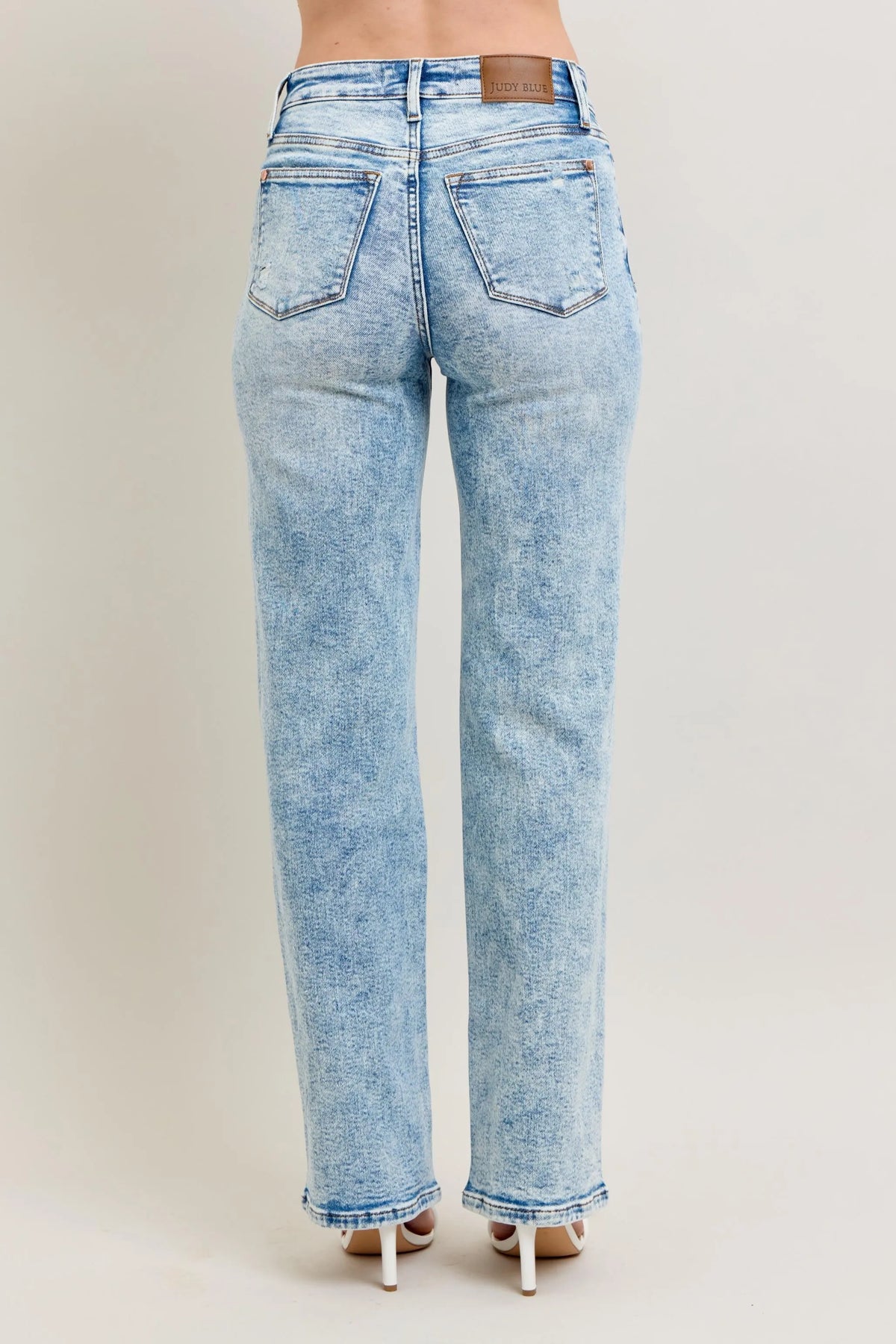 Judy Blue Plus Size 90's Straight Jeans - High Waist Distressed Denim for Women | TrandifyDeal USA