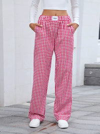 Women's Plaid Wide Leg Cotton Pants