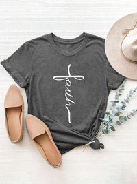 Letter Graphic Round Neck Short Sleeve T-Shirt Trandify Deal