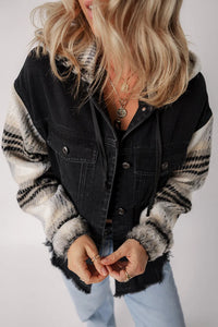 Drawstring Raw Hem Button Up Hooded Denim Jacket Trandify Deal
